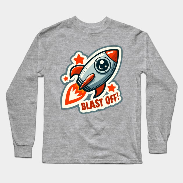 Blast Off: Smiling Rocket Adventure Long Sleeve T-Shirt by SimplyIdeas